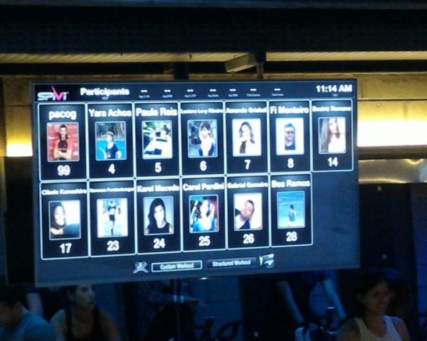 Screen used during class with the avatar of each participant cyclist