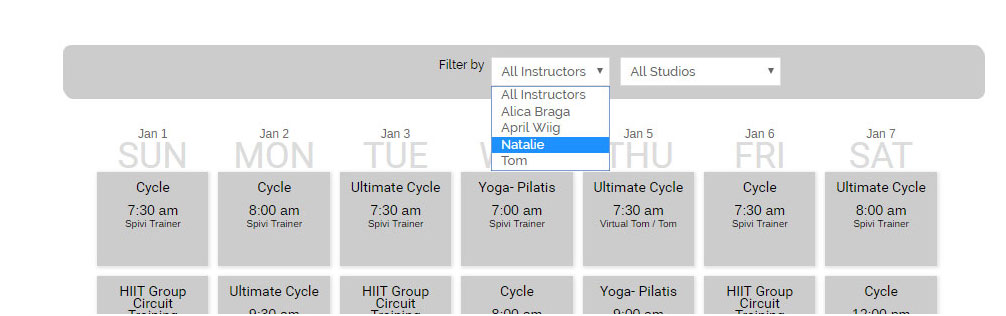 Instructors - Filtering Options