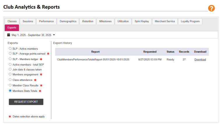 Club Analytics Export